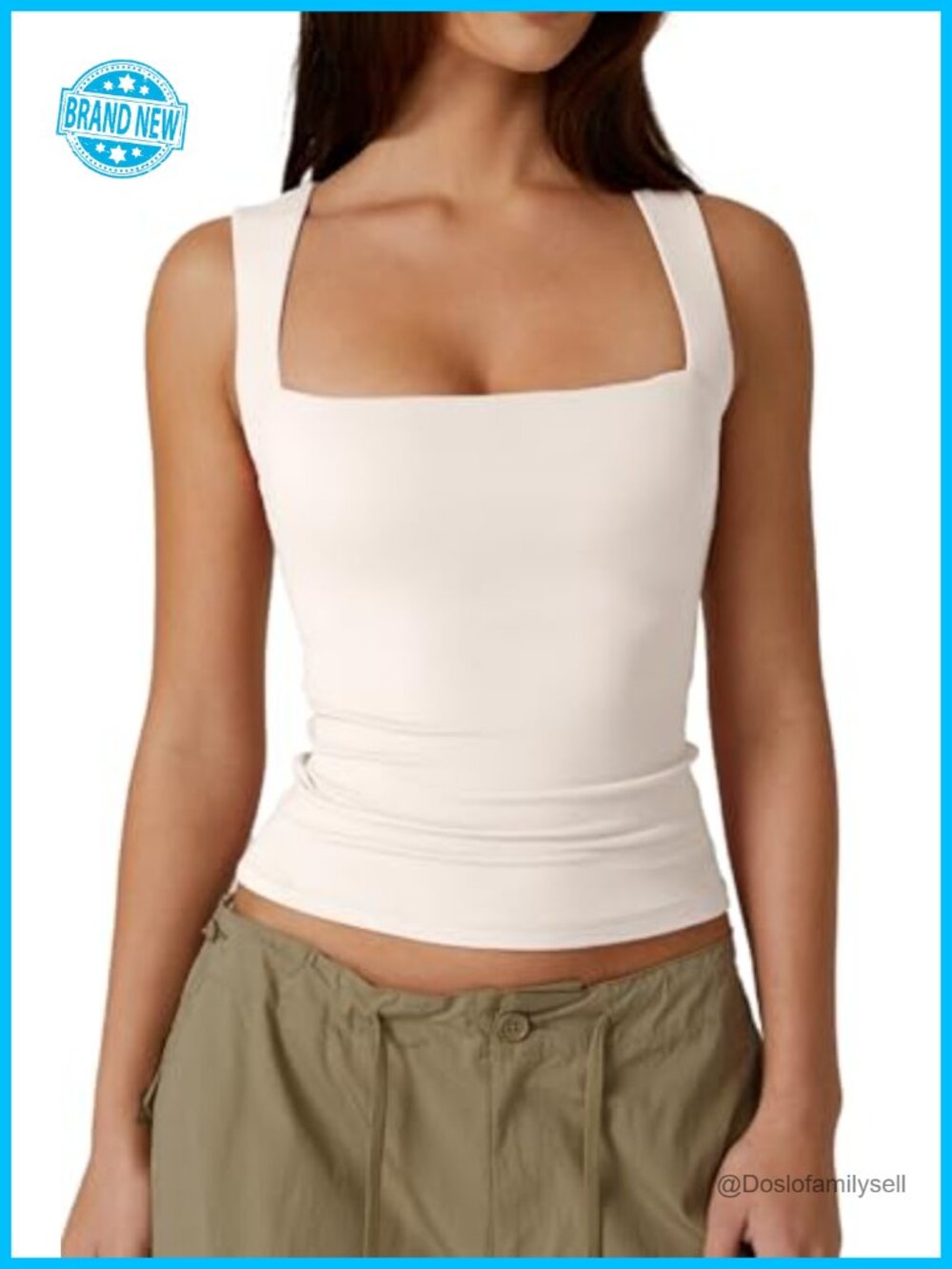 Square Neck Sleeveless Double-Layer Tank Top Stretchy Slim Fit